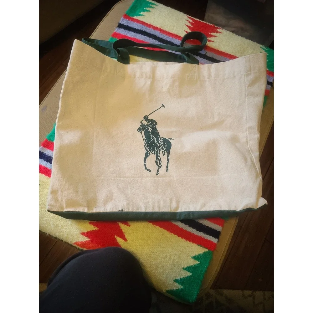 Polo Ralph Lauren Waterkeeper Alliance Canvas Tote Bag Cream Green Big Pony Logo